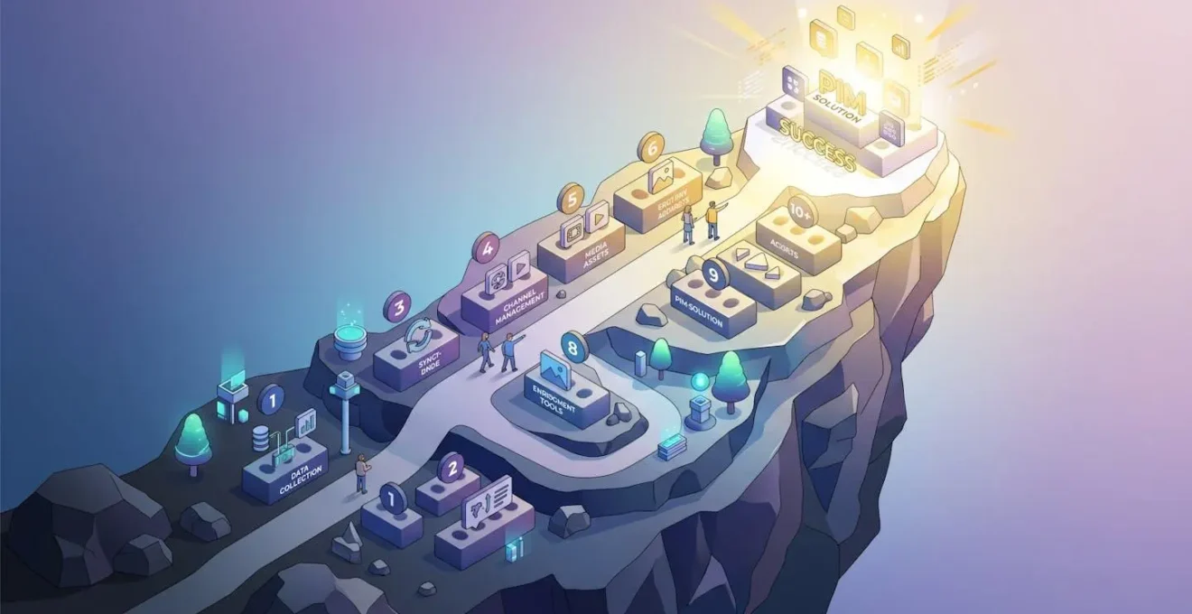 Illustration d'un chemin ascendant représentant la progression vers une solution PIM pérenne.
