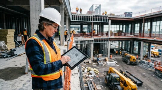 Gestionnaire de projet supervisant un chantier de construction commerciale de grande envergure au Canada